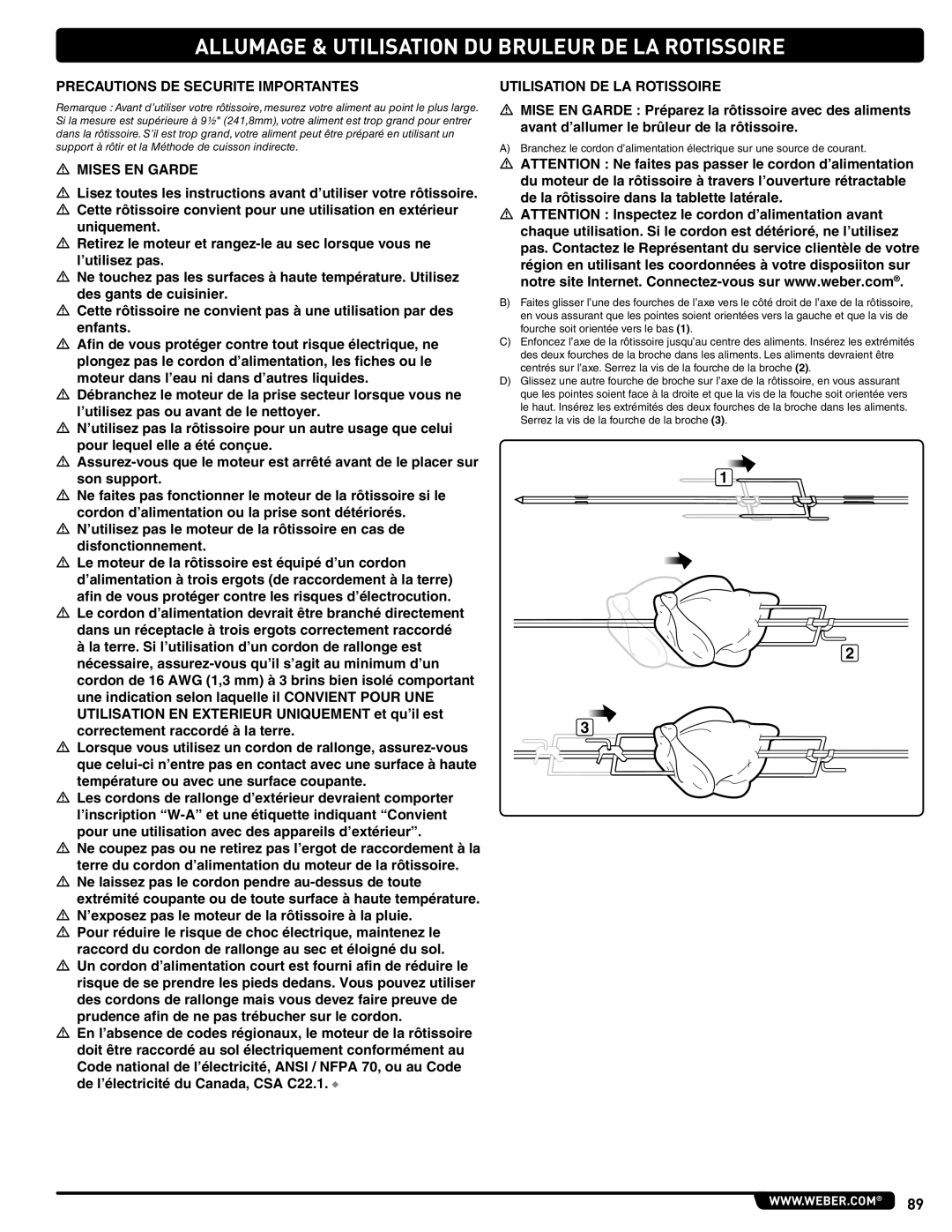 Weber 56576 manual Precautions DE Securite Importantes, Utilisation DE LA Rotissoire 