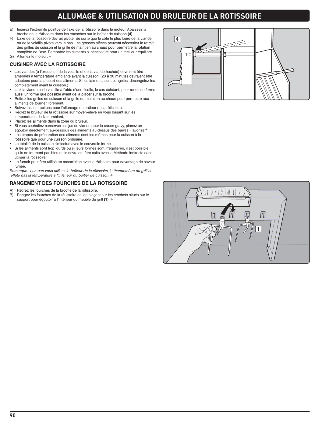 Weber 56576 manual Cuisiner Avec LA Rotissoire, Rangement DES Fourches DE LA Rotissoire 