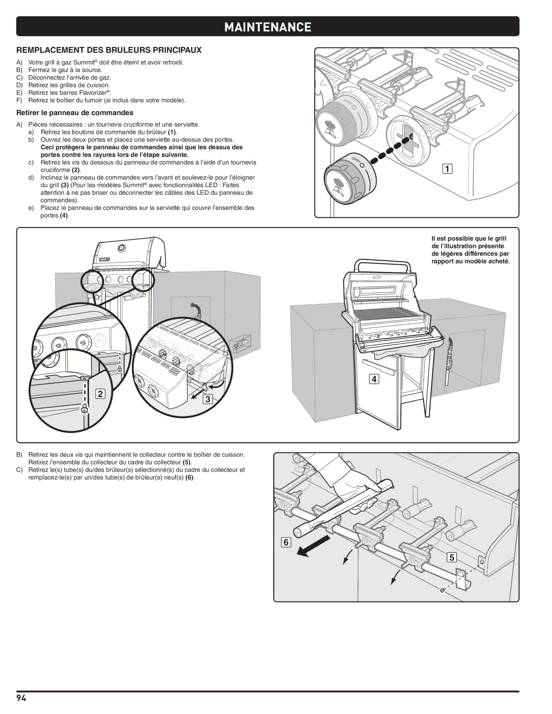 Weber 56576 manual Remplacement DES Bruleurs Principaux, Retirer le panneau de commandes 