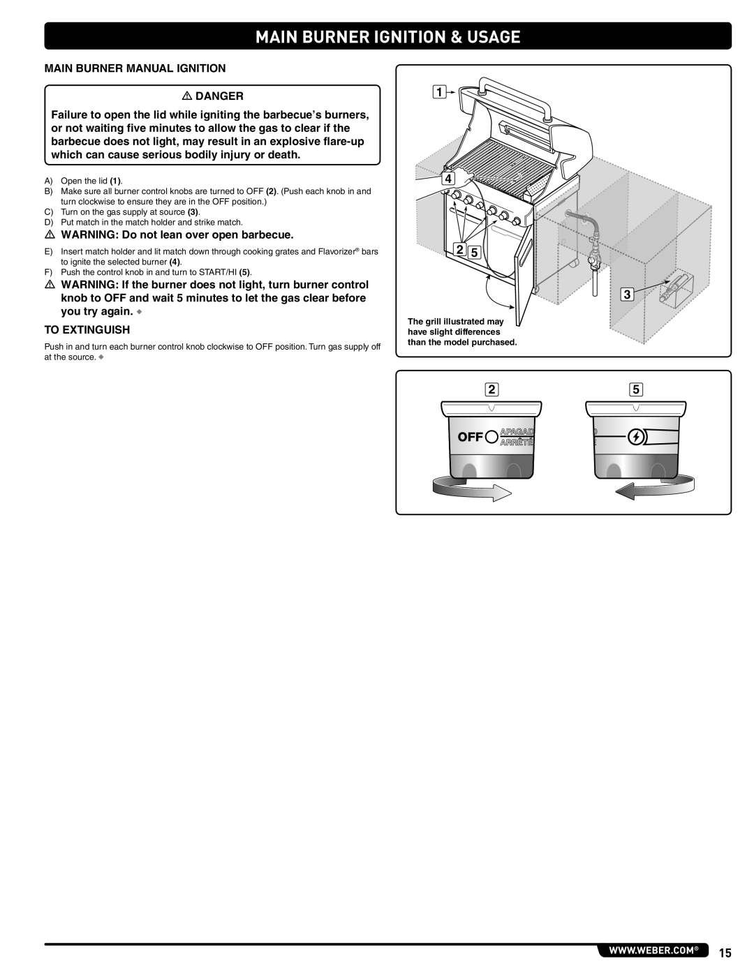 Weber 56576 manual Main Burner Ignition & Usage 