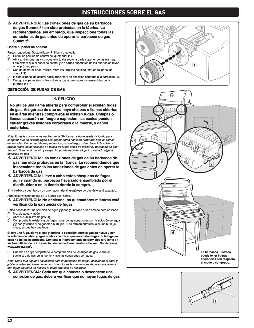 Weber 56576 manual Instrucciones Sobre El Gas, DETECCIÓN DE FUGAS DE GAS m PELIGRO 