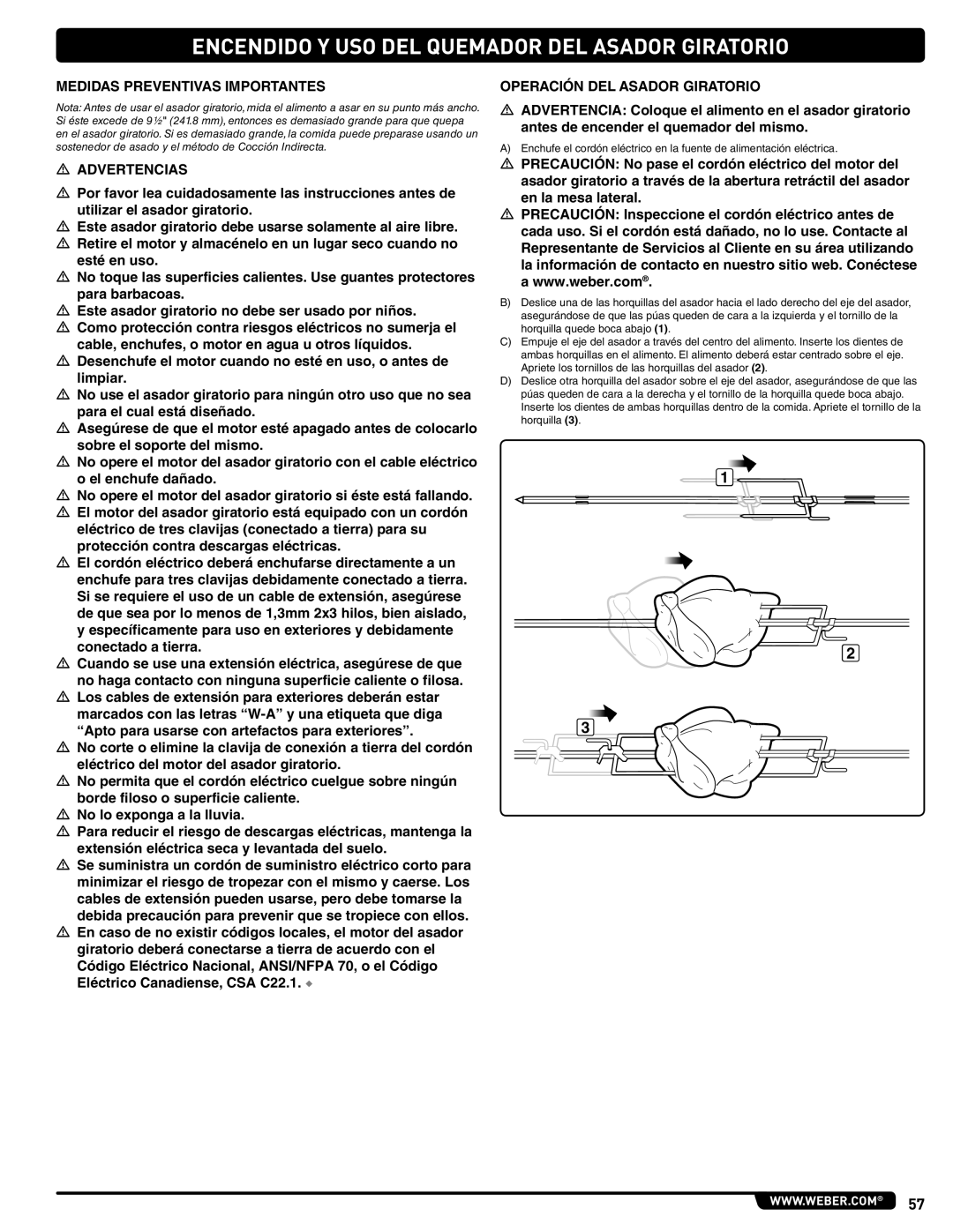Weber 56576 manual Encendido Y Uso Del Quemador Del Asador Giratorio 