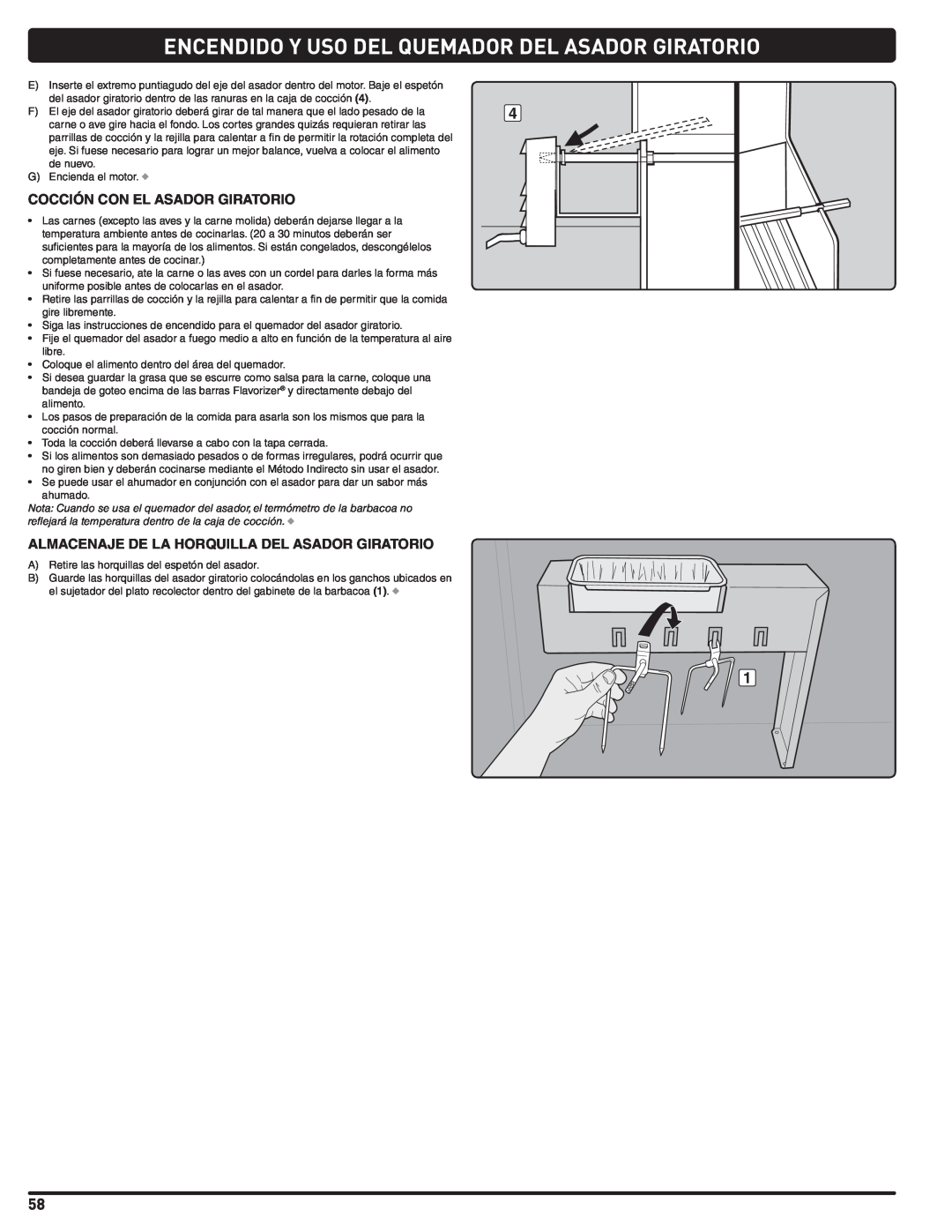 Weber 56576 manual Encendido Y Uso Del Quemador Del Asador Giratorio, Cocción Con El Asador Giratorio 