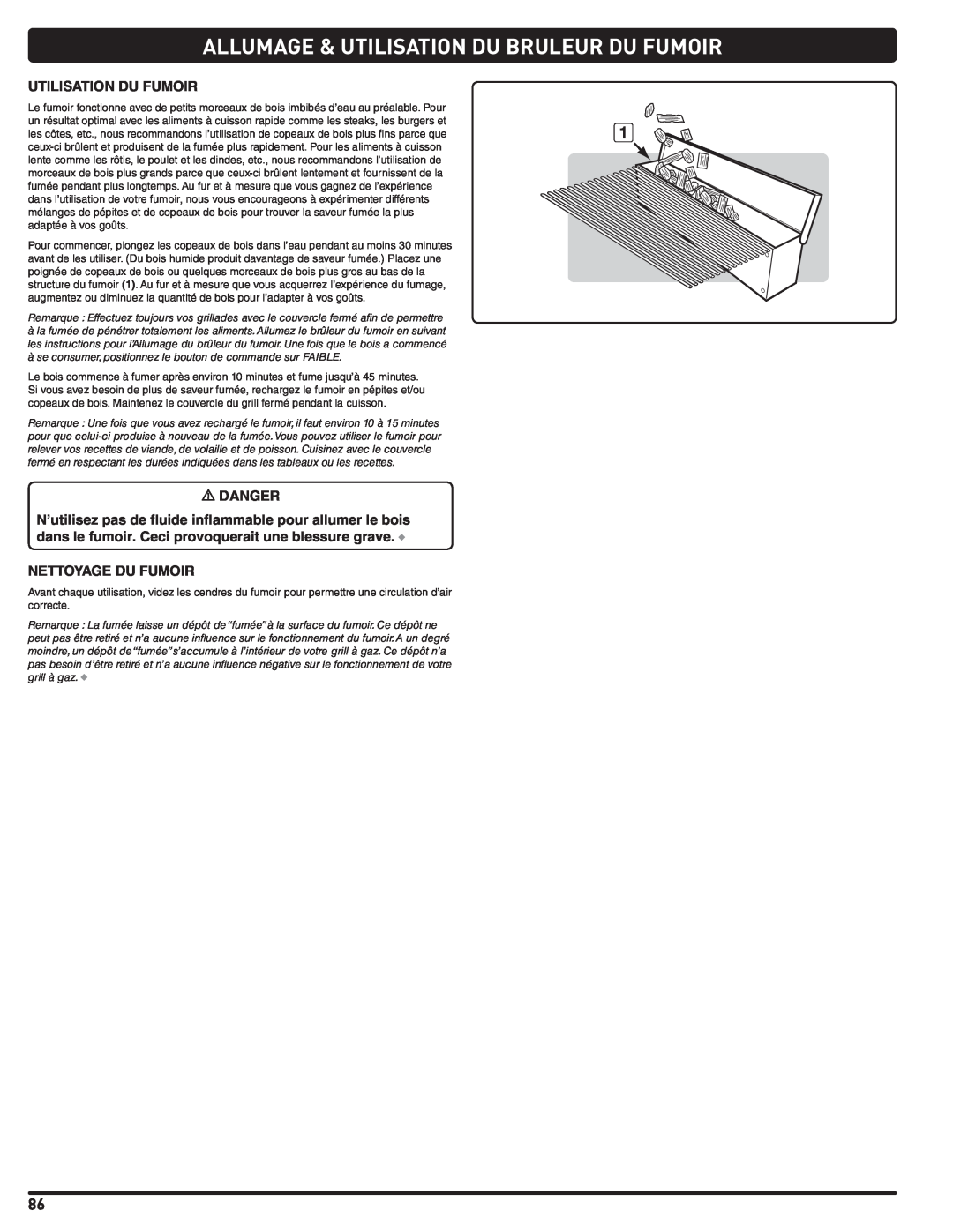 Weber 56576 manual Allumage & Utilisation Du Bruleur Du Fumoir, à se consumer, positionnez le bouton de commande sur FAIBLE 