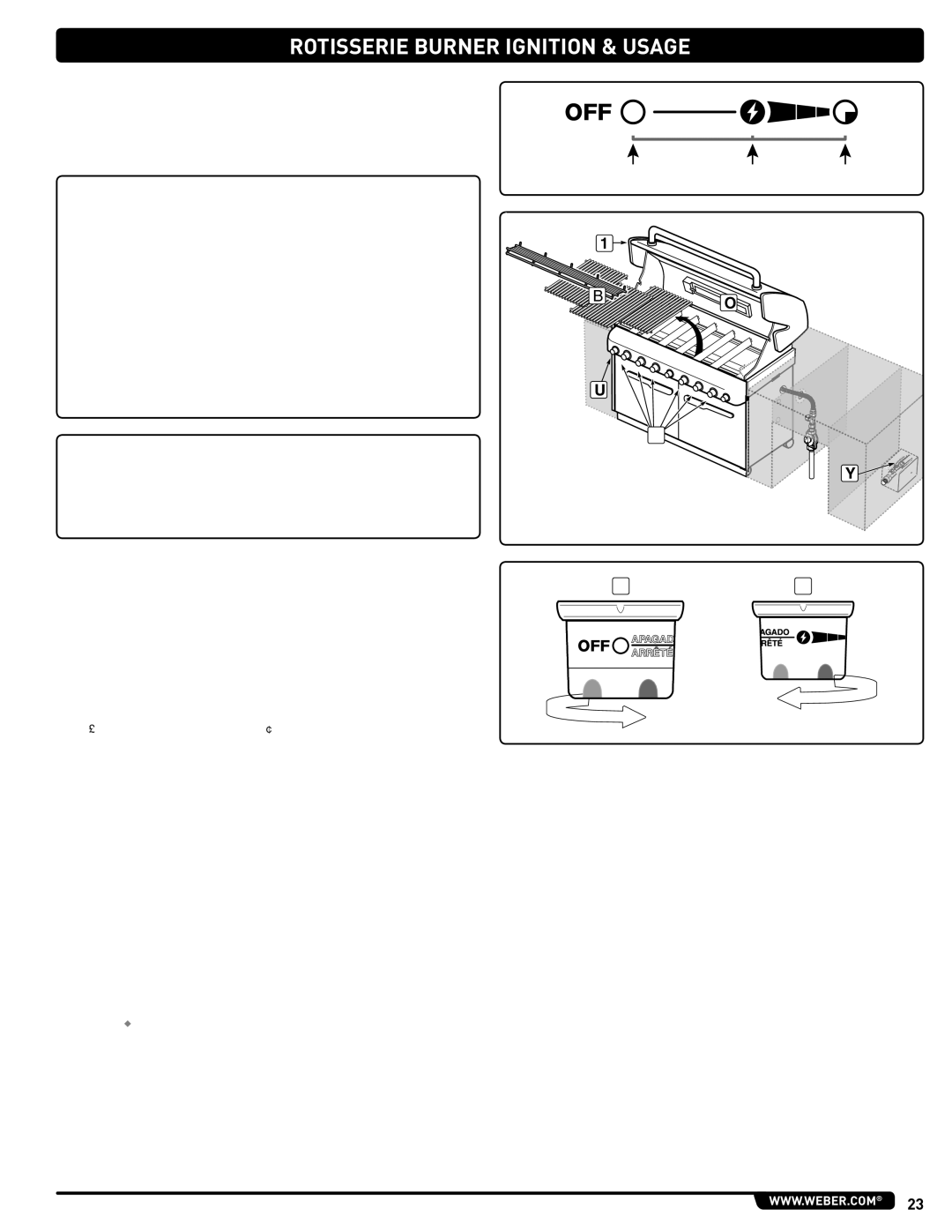 Weber #56580 manual Rotisserie Burner Ignition & Usage, Rotisserie Burner Snap Ignition 