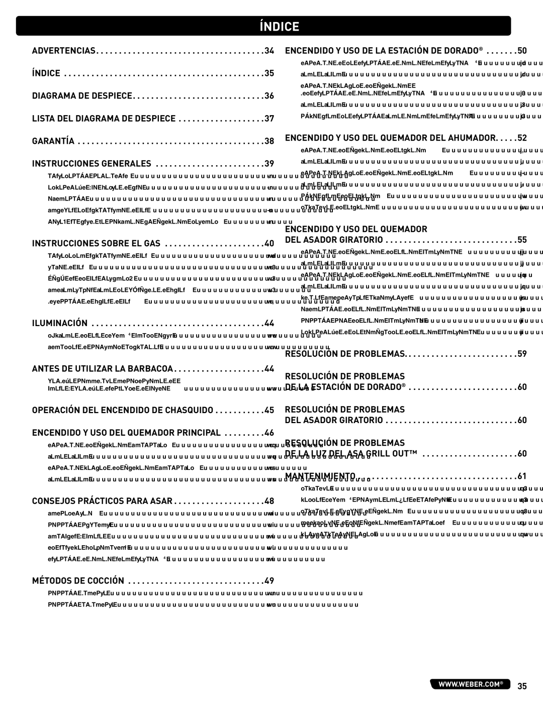 Weber #56580 manual Índice, Lista DEL Diagrama DE Despiece 