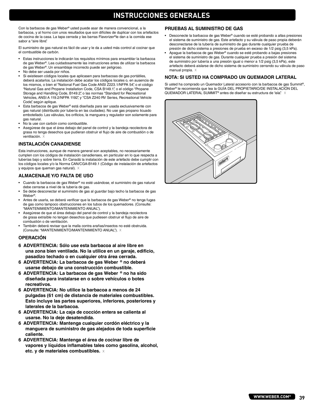 Weber #56580 manual Instrucciones Generales 