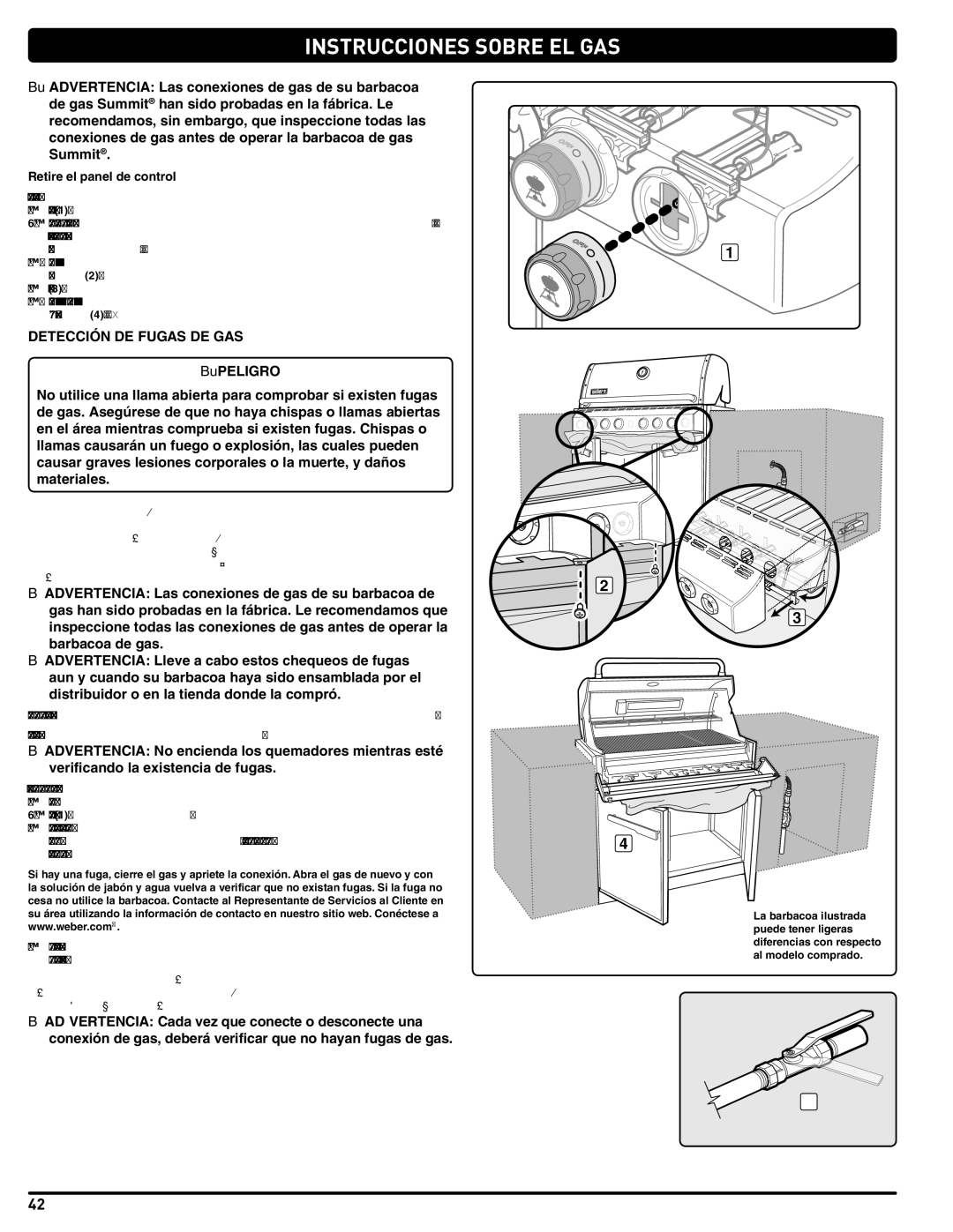 Weber #56580 manual Detección DE Fugas DE GAS, Retire el panel de control 