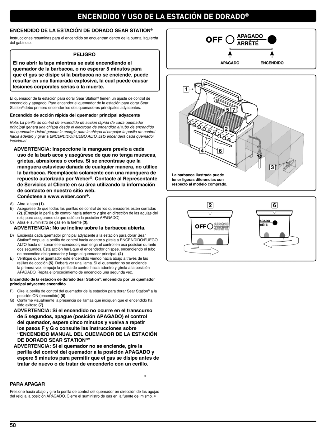 Weber #56580 manual Encendido Y USO DE LA Estación DE Dorado, Encendido DE LA Estación DE Dorado Sear Station 