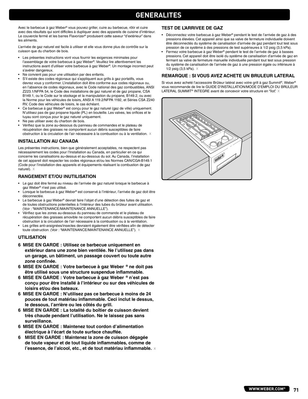 Weber #56580 manual Generalites 