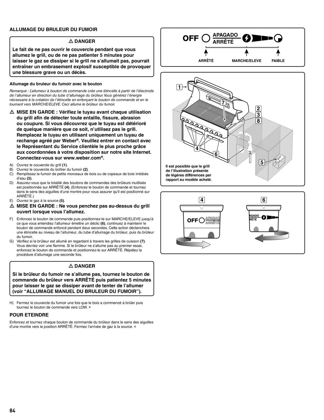 Weber #56580 manual Allumage & Utilisation DU Bruleur DU Fumoir, Allumage DU Bruleur DU Fumoir 