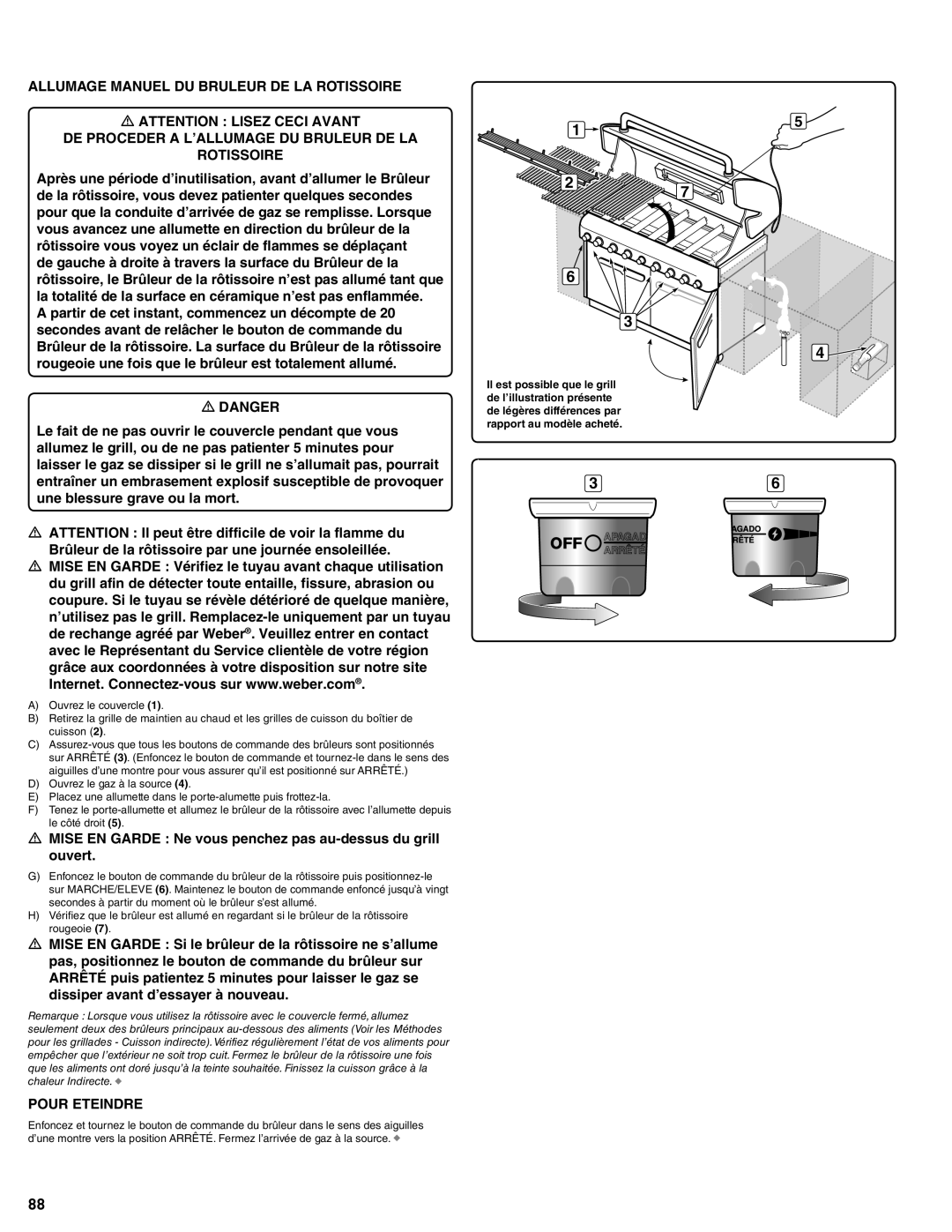 Weber #56580 manual Allumage & Utilisation DU Bruleur DE LA Rotissoire 