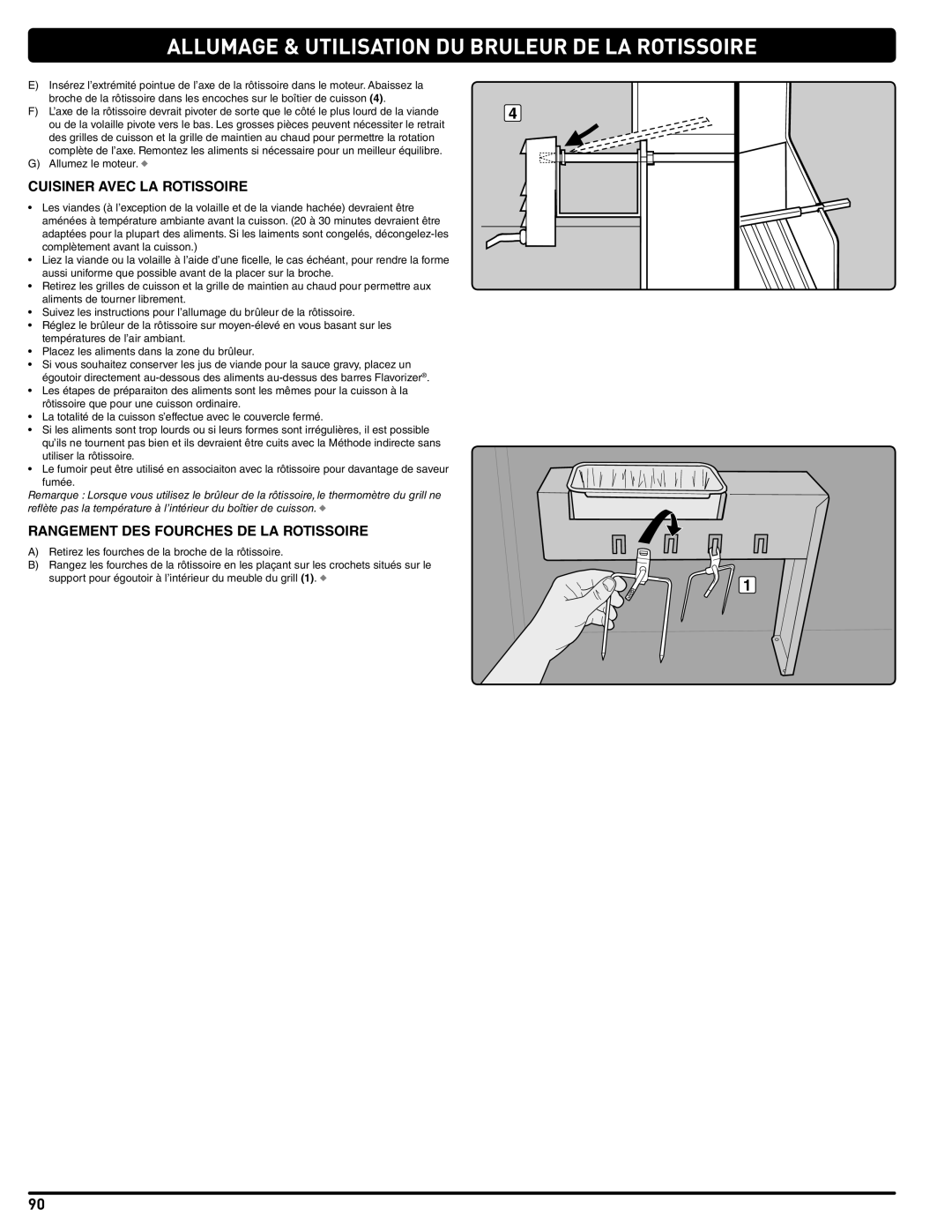 Weber #56580 manual Cuisiner Avec LA Rotissoire, Rangement DES Fourches DE LA Rotissoire 