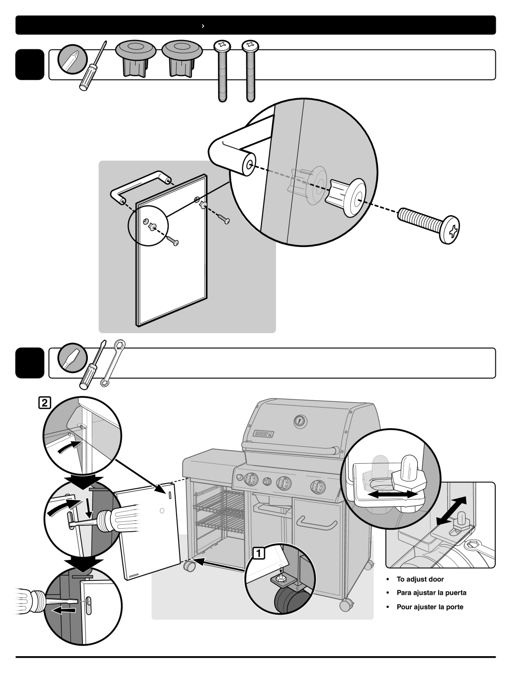 Weber 56733 manual To adjust door Para ajustar la puerta Pour ajuster la porte 