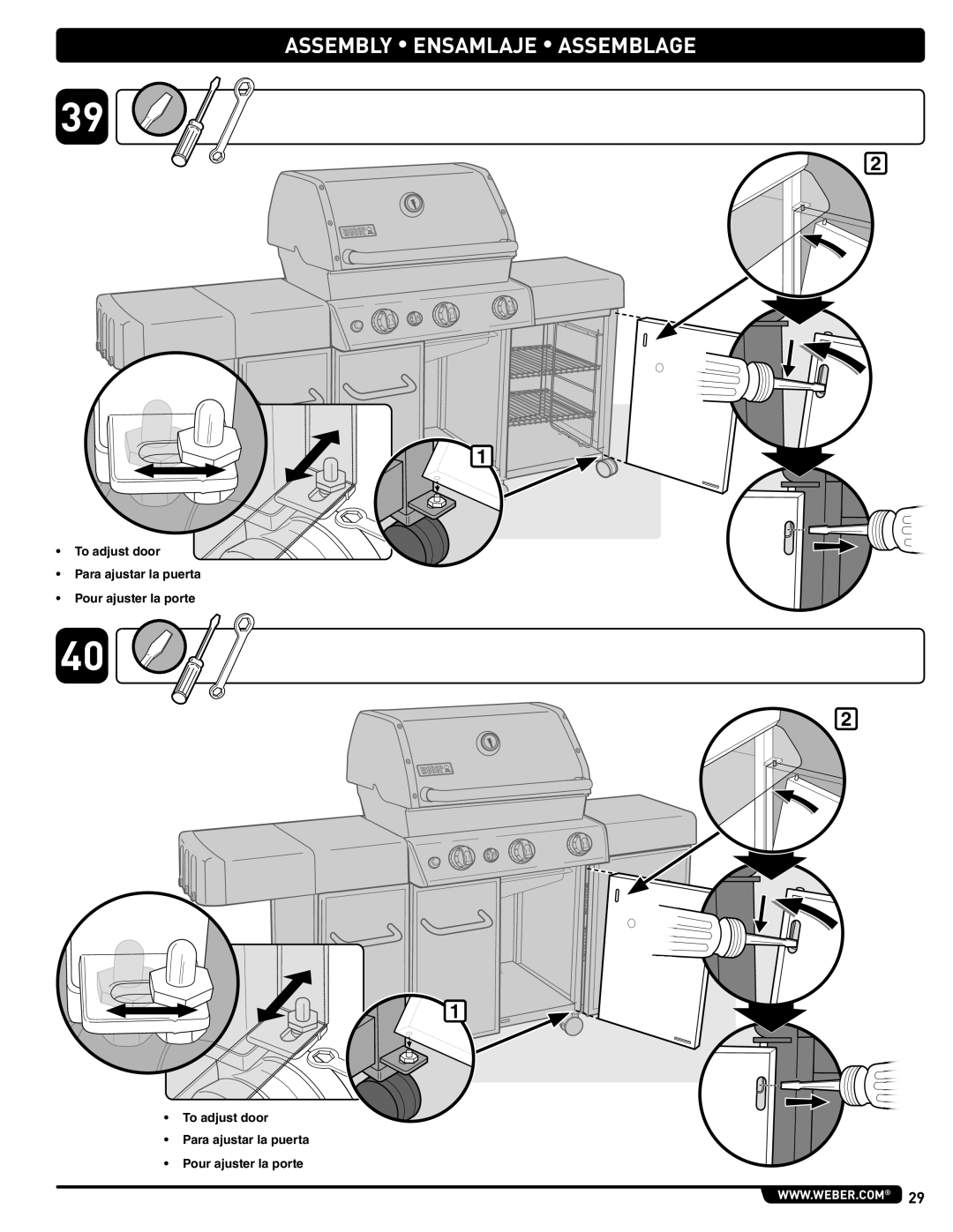 Weber 56733 manual To adjust door Para ajustar la puerta Pour ajuster la porte 