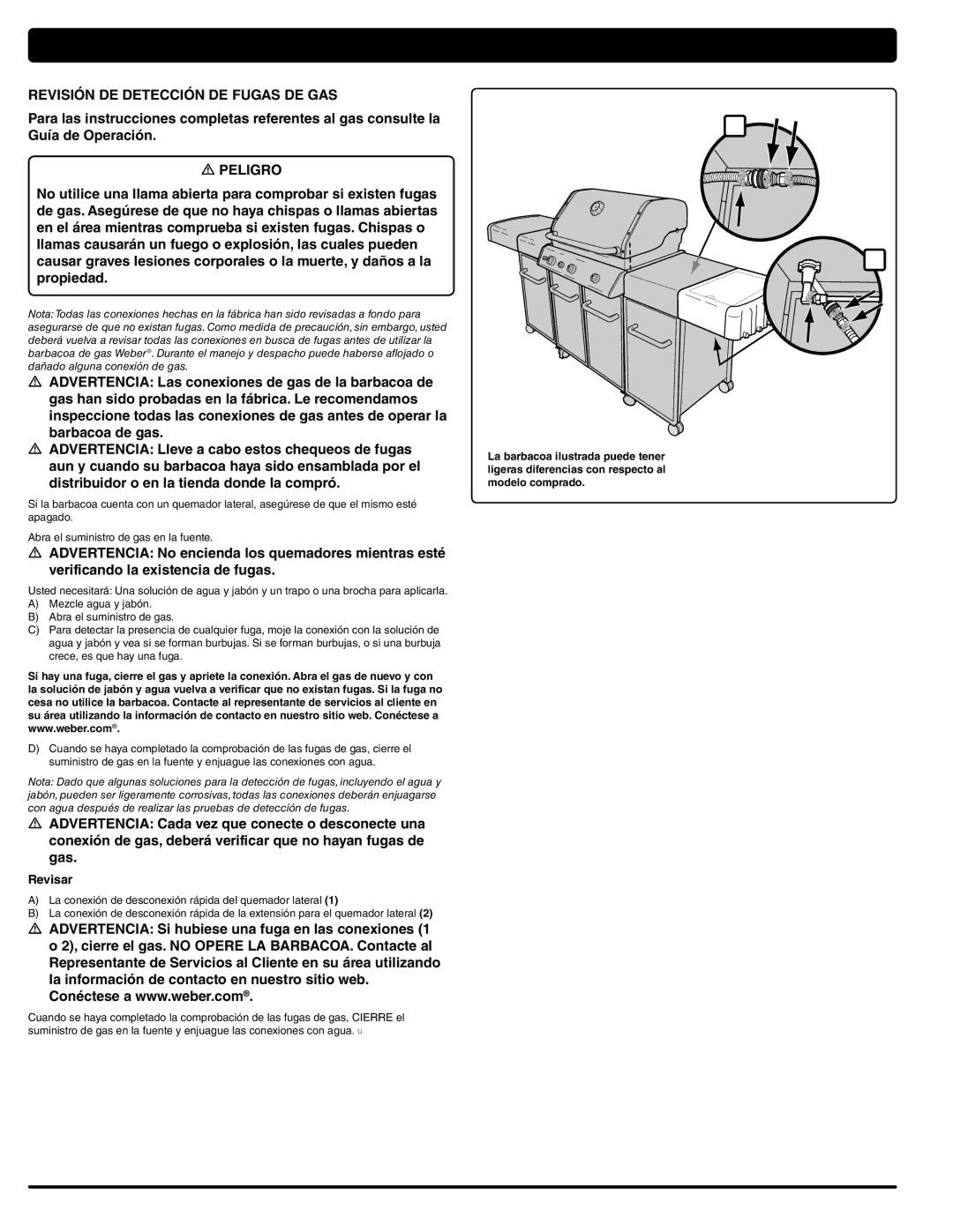 Weber 56733 manual Revisión DE Detección DE Fugas DE GAS 