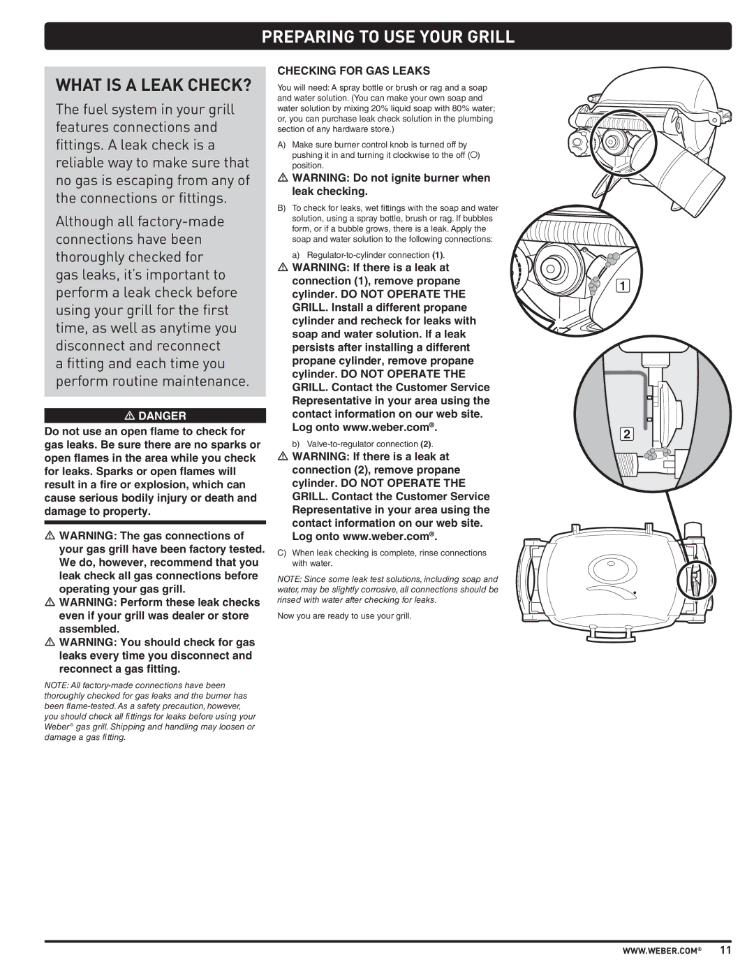 Weber 57503 manual What is a Leak CHECK?, Checking for GAS Leaks 