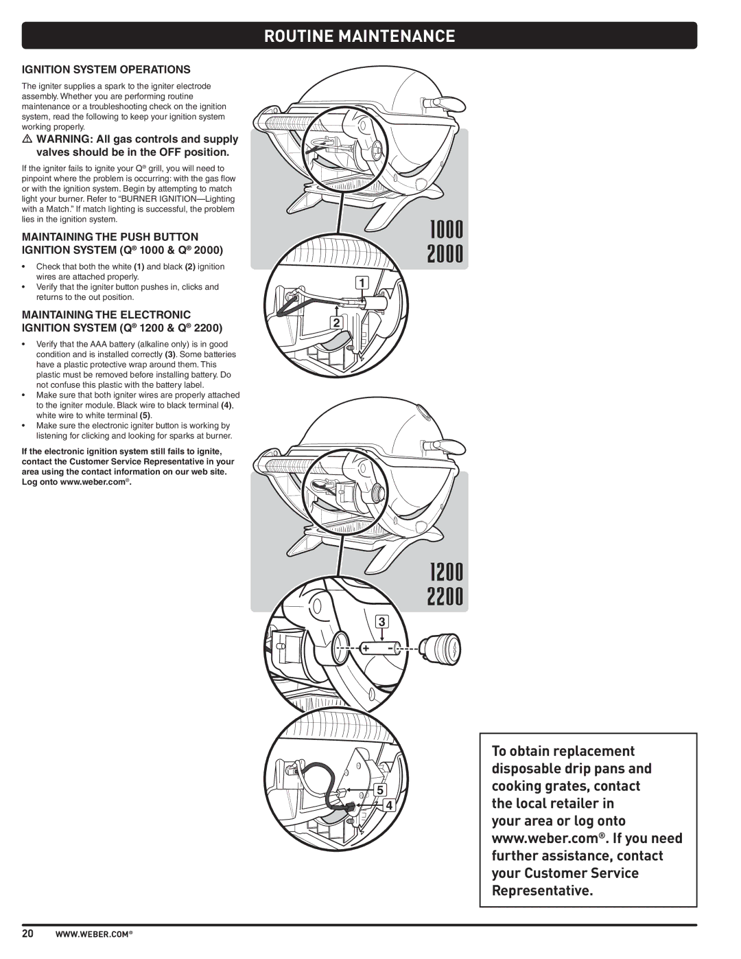 Weber 57503 manual Ignition System Operations, Maintaining the Push Button Ignition System Q 1000 & Q 