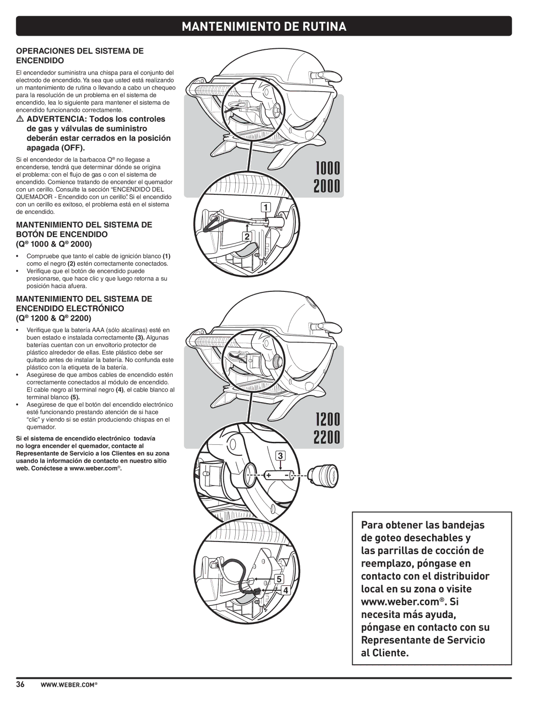 Weber 57503 manual Operaciones DEL Sistema DE Encendido, Mantenimiento DEL Sistema DE Botón DE Encendido 