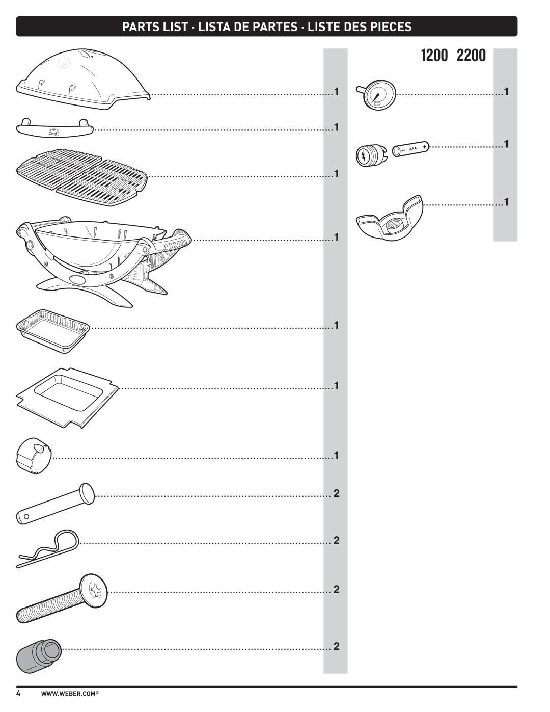 Weber 57503 manual Parts List · Lista DE Partes · Liste DES Pieces 