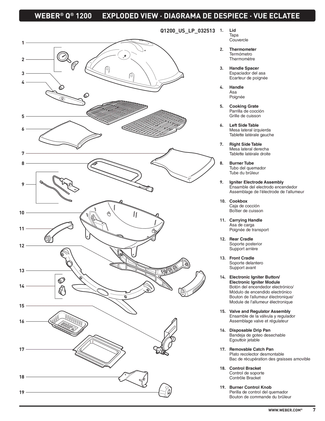 Weber 57503 manual Q1200USLP032513 1. Lid 