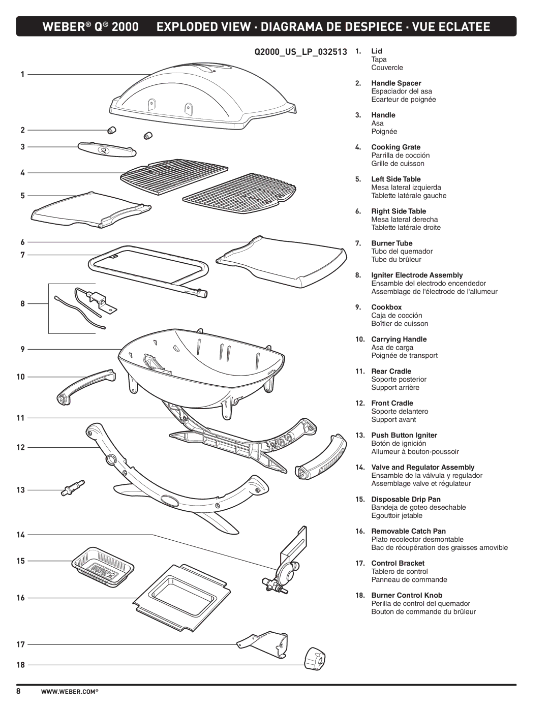 Weber 57503 manual Q2000USLP032513 1. Lid 