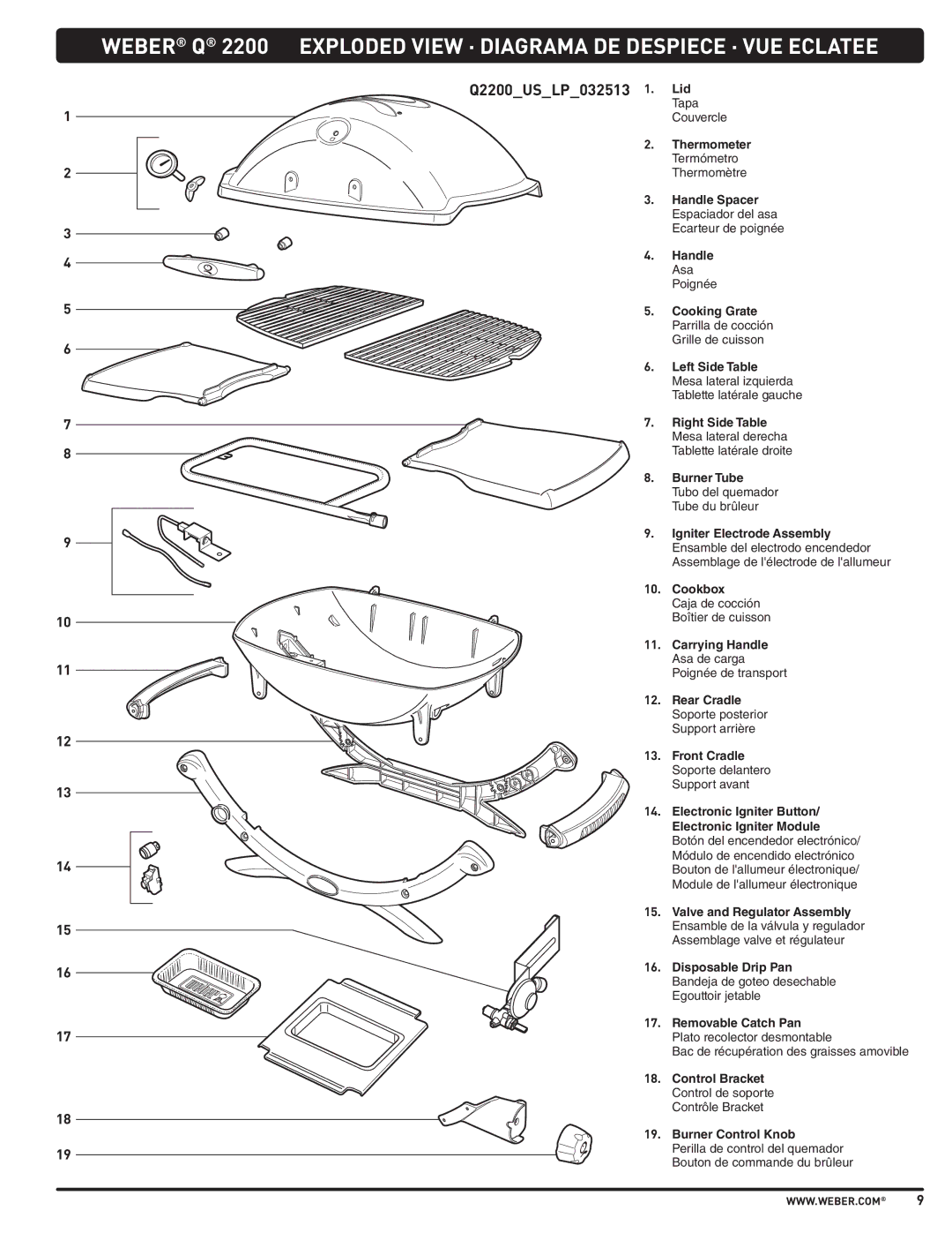 Weber 57503 manual Q2200USLP032513 1. Lid 