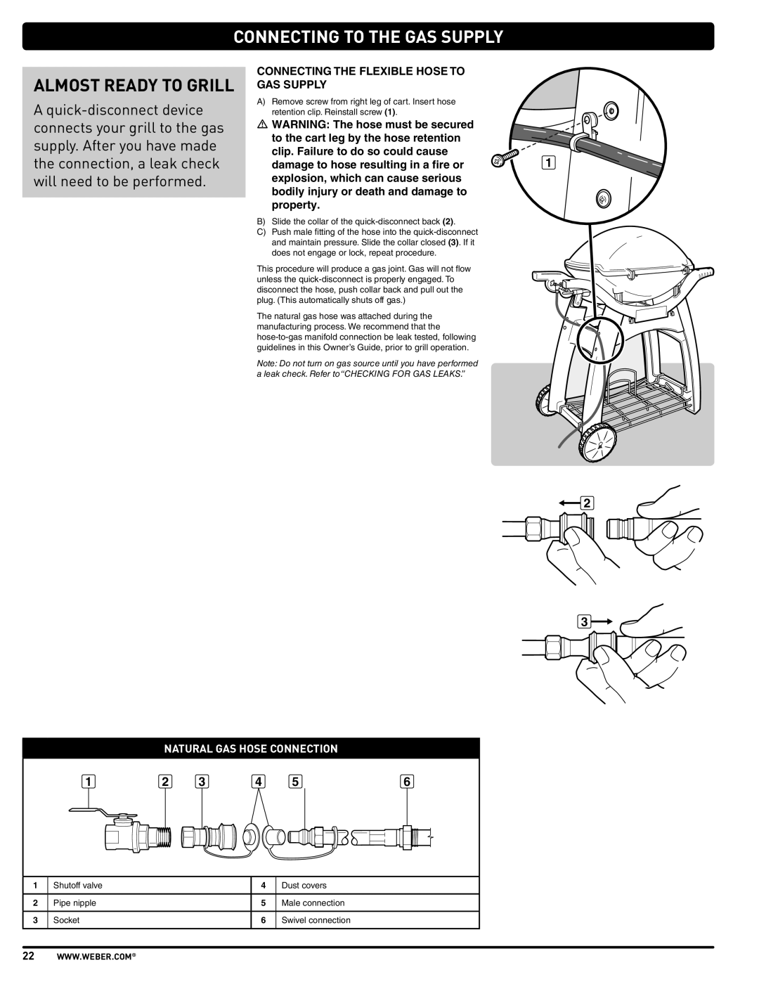 Weber 57515 manual Connecting to the GAS Supply, Connecting the Flexible Hose to GAS Supply 