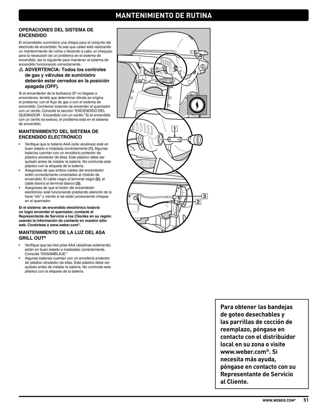 Weber 57515 manual Operaciones DEL Sistema DE Encendido, Mantenimiento DEL Sistema DE Encendido Electrónico 