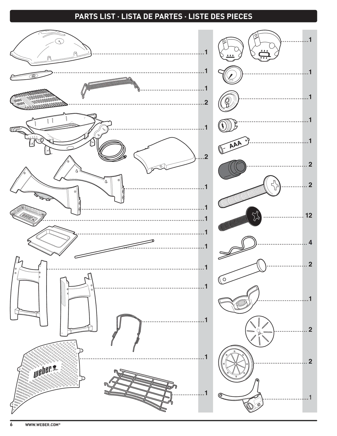 Weber 57515 manual Parts List · Lista DE Partes · Liste DES Pieces 