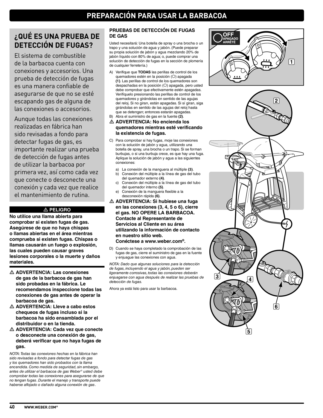 Weber 57515 manual Preparación Para Usar La Barbacoa, ¿Qué Es Una Prueba De Detección De Fugas? 