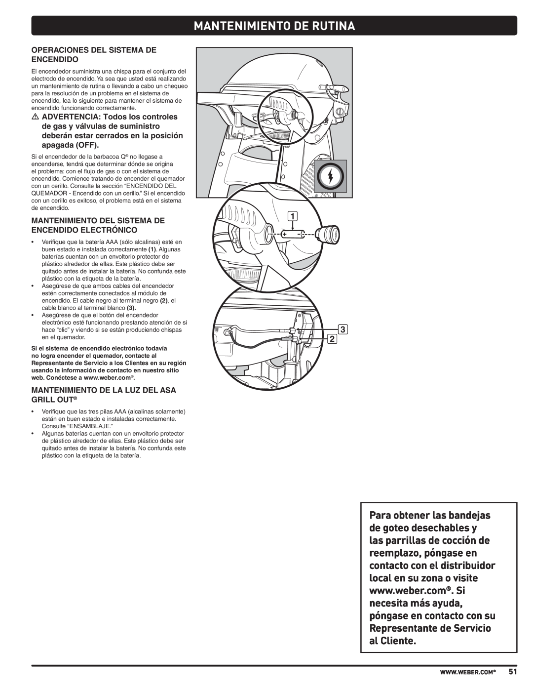 Weber 57515 manual Mantenimiento De Rutina, Operaciones Del Sistema De Encendido, Mantenimiento Del Sistema De 
