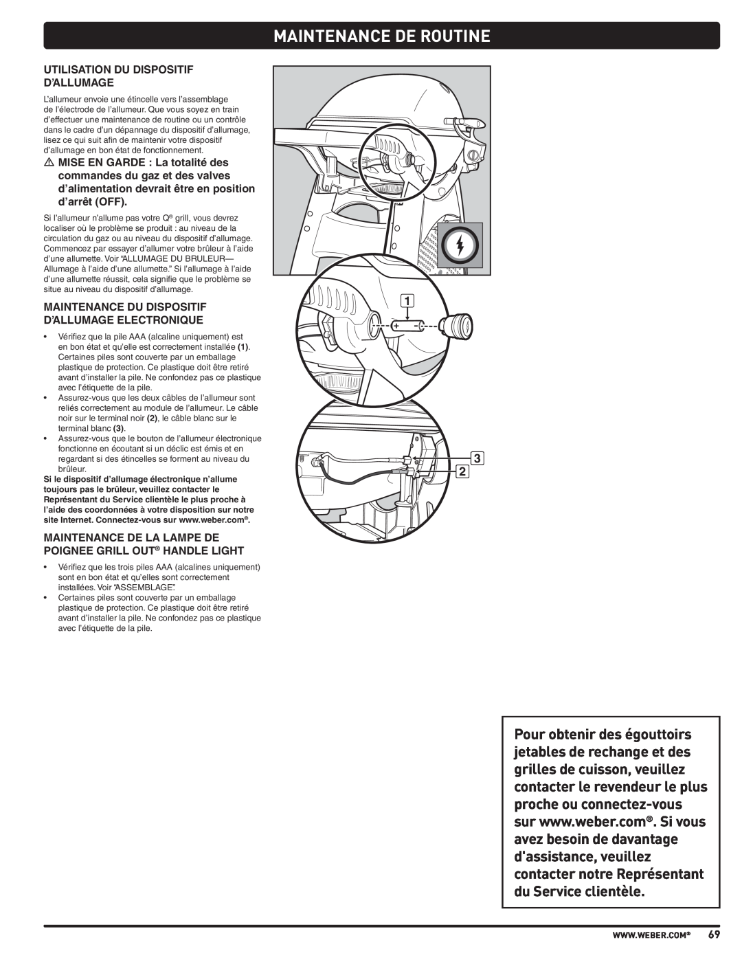 Weber 57515 manual Maintenance De Routine, Utilisation Du Dispositif D’Allumage 