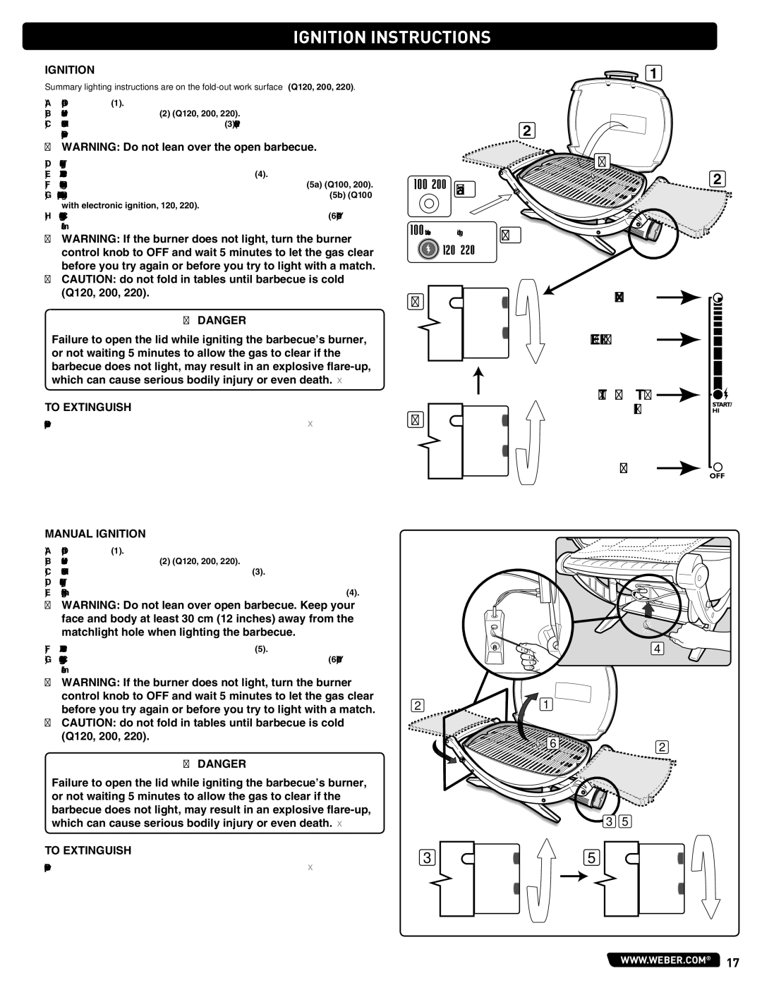 Weber LPG Gas Barbecue, 59765 instruction manual Ignition Instructions, To Extinguish, Manual Ignition 