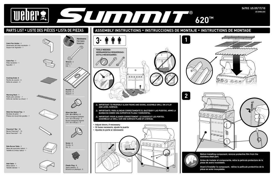 Weber 620 manual Hardware, Barbacoa Sobre UNA Superficie Plana Y Horizontal 