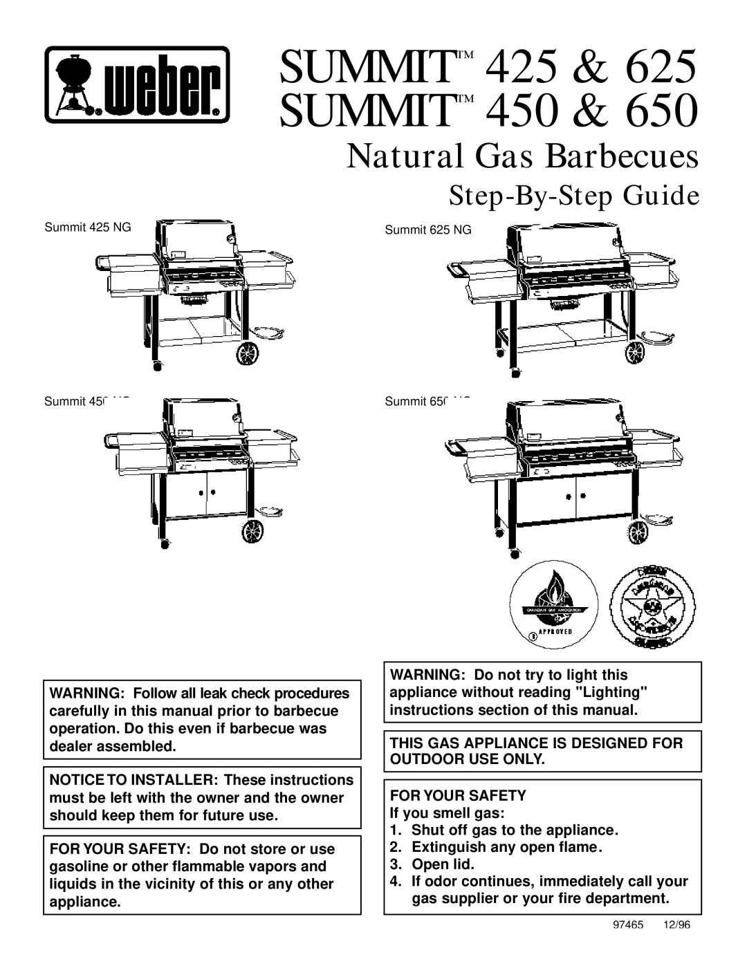 Weber 625 manual Summit 425 Summit 450 