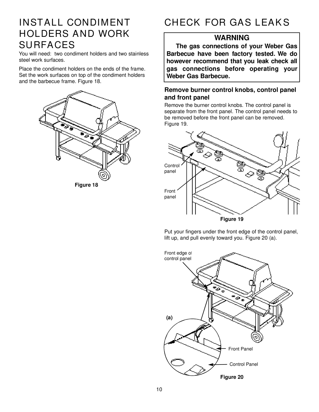 Weber 625 manual Install Condiment Holders and Work Surfaces, Check for GAS Leaks 