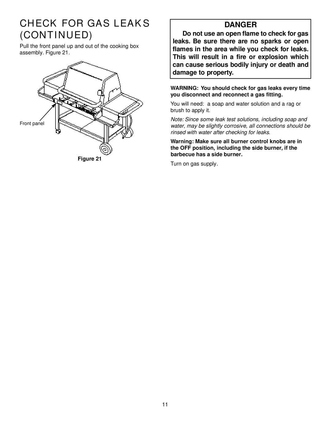 Weber 625 manual Check for GAS Leaks 