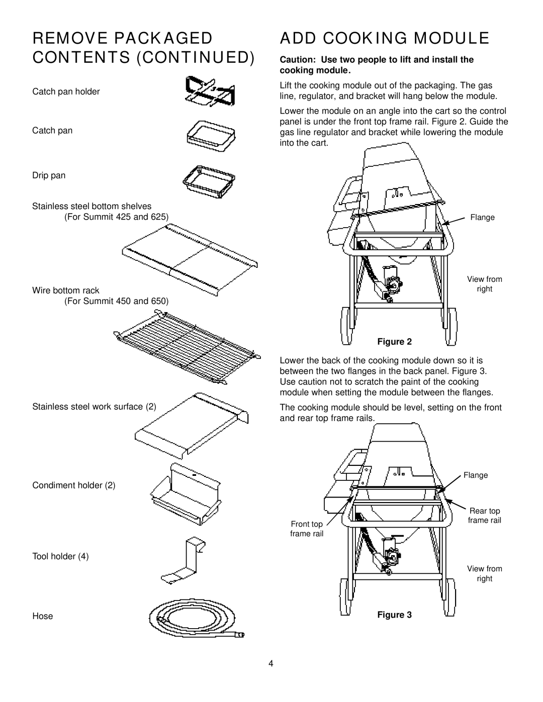 Weber 625 manual Remove Packaged Contents, ADD Cooking Module 