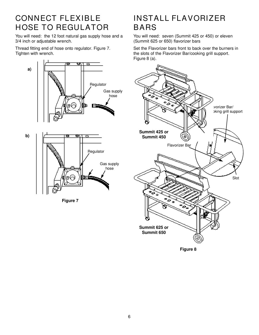 Weber 625 manual Connect Flexible Hose to Regulator, Install Flavorizer Bars 