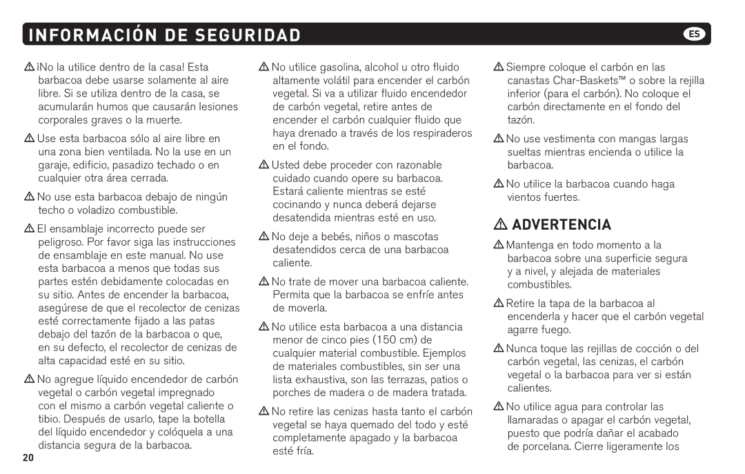 Weber 62620 manual Advertencia 