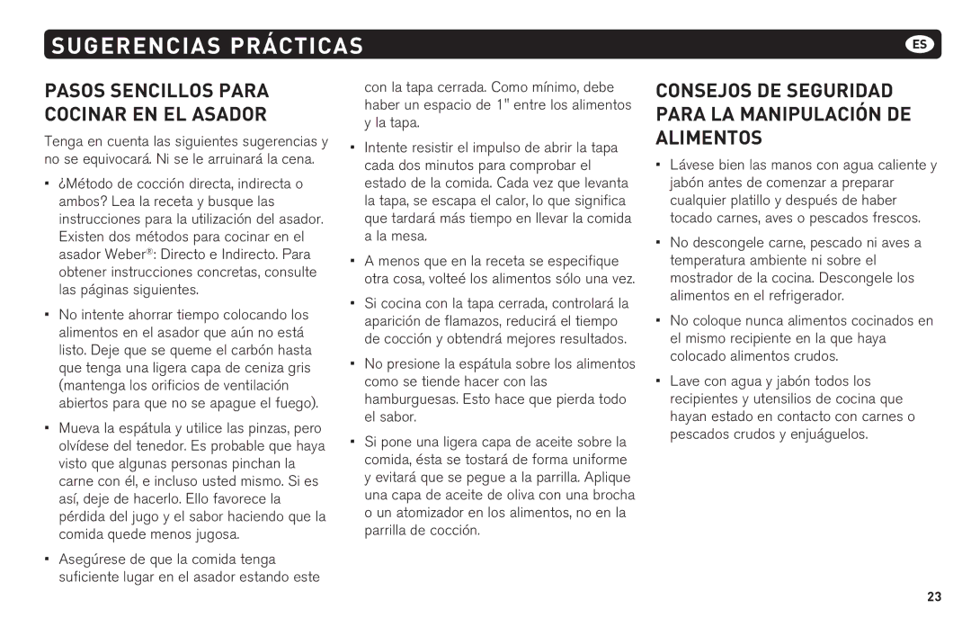 Weber 62620 manual Consejos DE Seguridad Para LA Manipulación DE Alimentos, Pasos Sencillos Para Cocinar EN EL Asador 