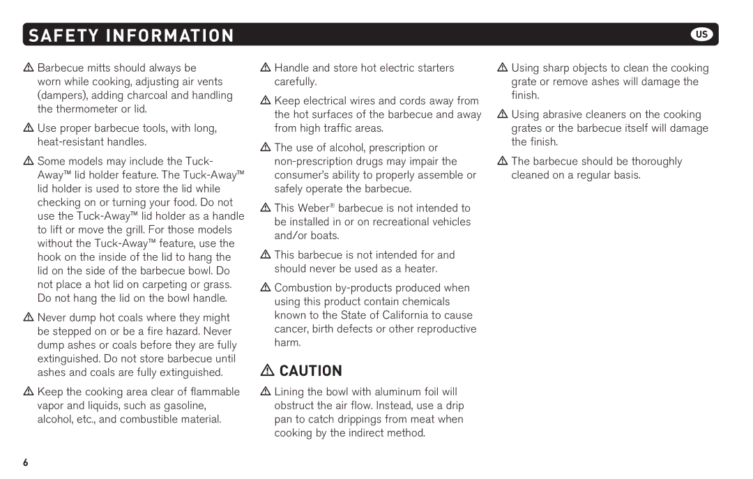 Weber 62620 manual Safety Information 