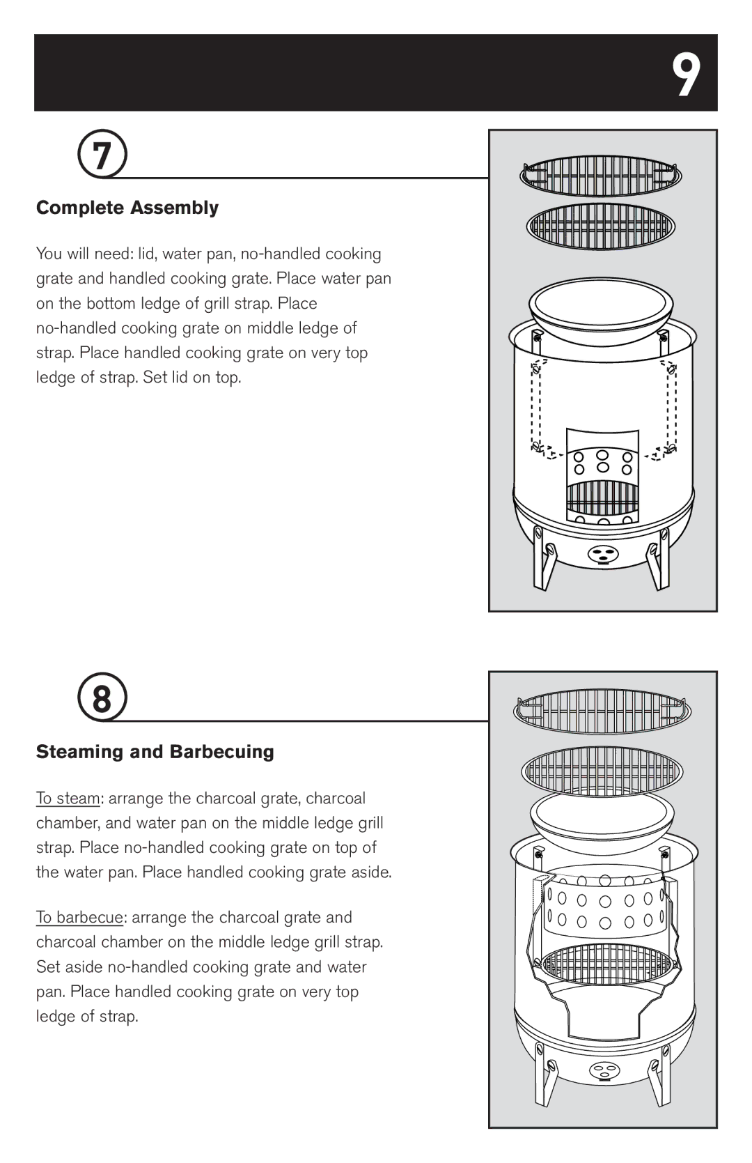 Weber 63230 manual Complete Assembly, Steaming and Barbecuing 