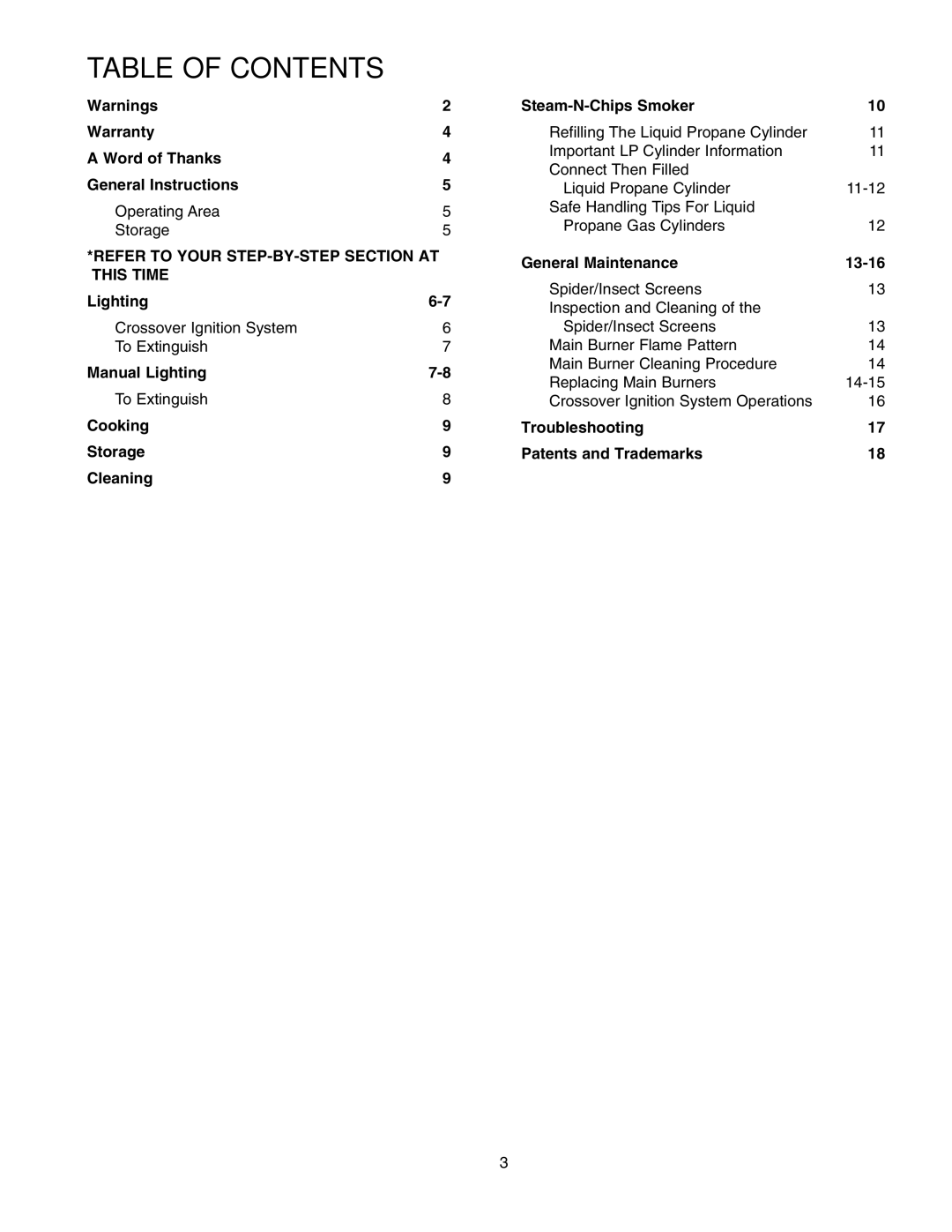 Weber 650 manual Table of Contents 