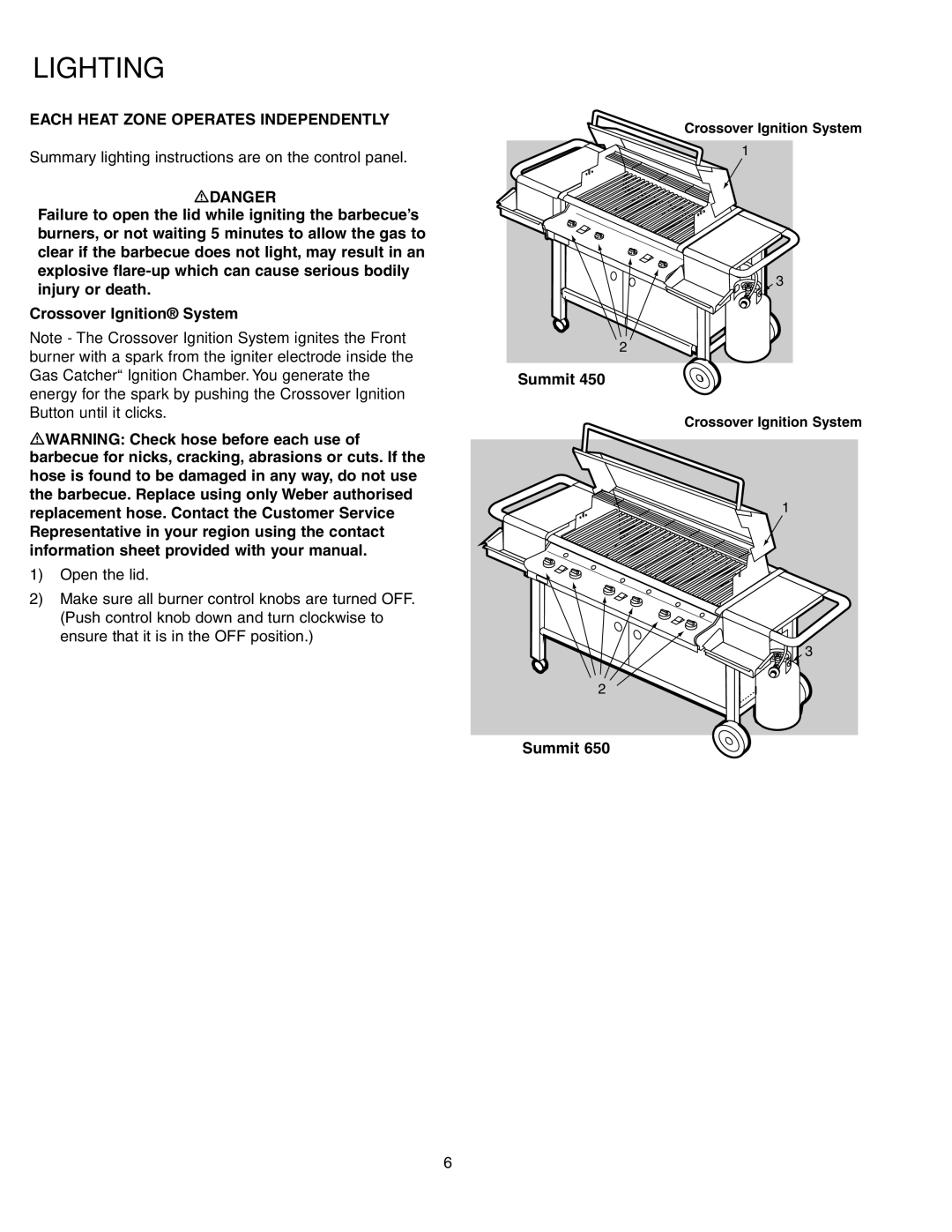 Weber 650 manual Lighting, Each Heat Zone Operates Independently, Summit 