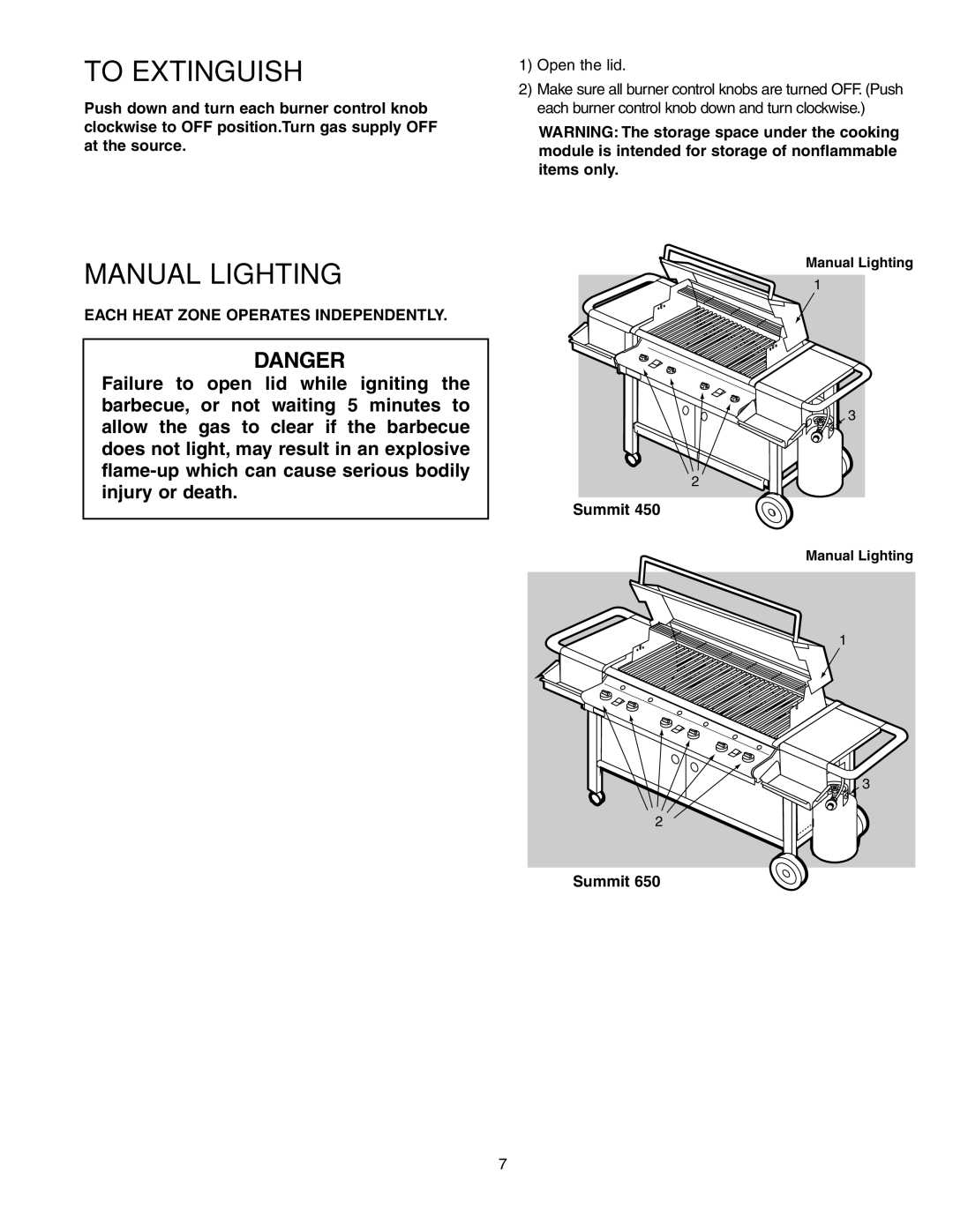 Weber 650 manual To Extinguish, Manual Lighting 