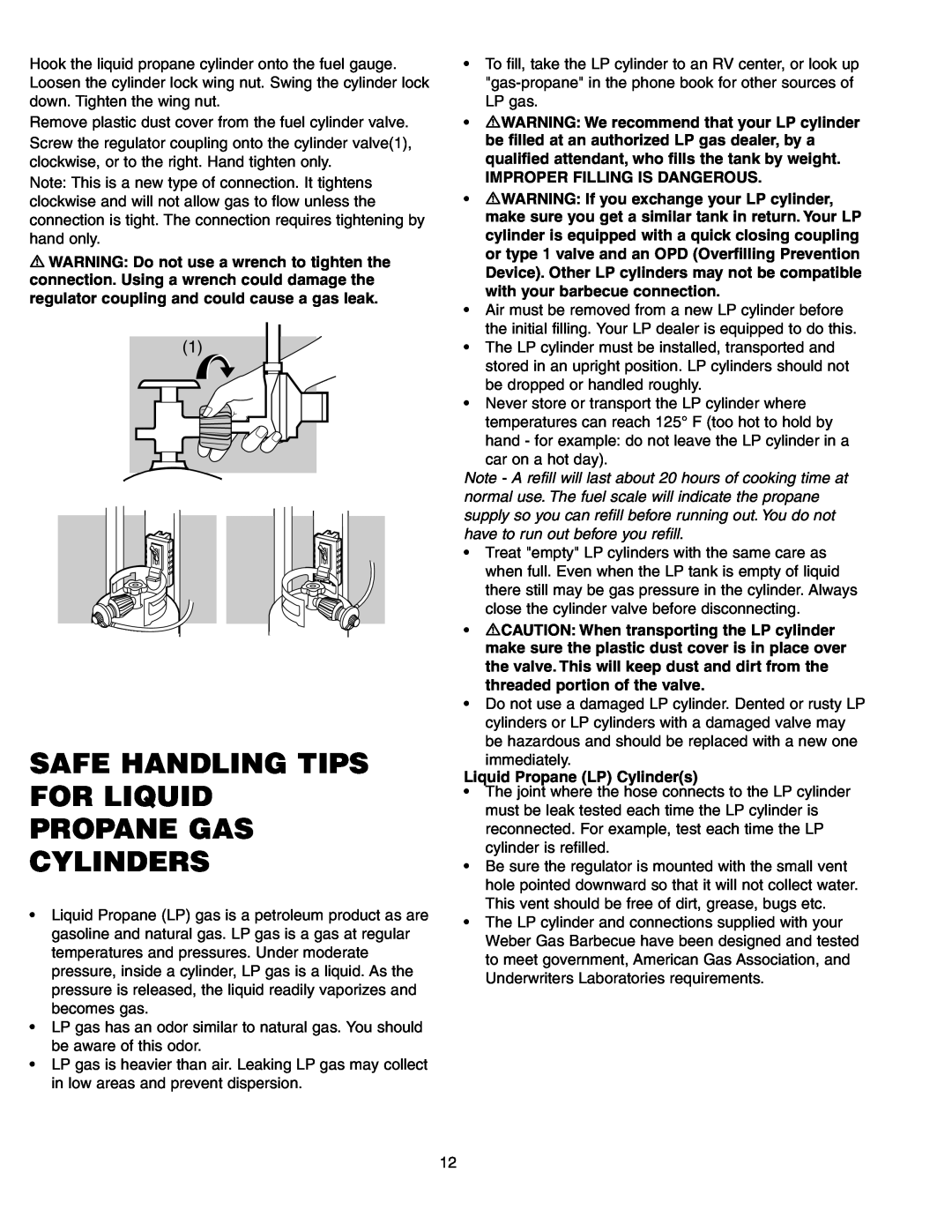 Weber 650 manual Improper Filling Is Dangerous 