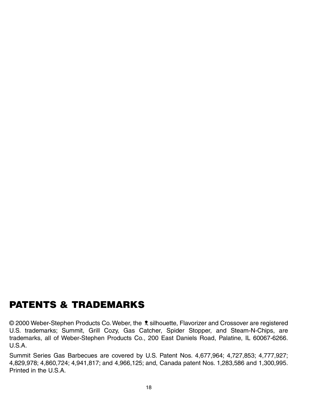 Weber 650 manual Patents & Trademarks 
