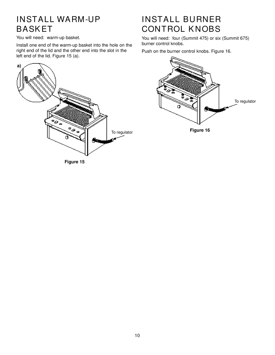 Weber 675, 475 manual Install WARM-UP Basket, Install Burner Control Knobs 